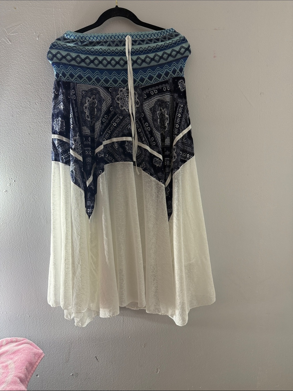 Thalassa Boho Navy and White Tiered Midi Skirt with Patterned Waistband size S
